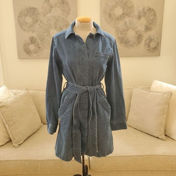 Banana Republic Denim Waist Tie Button Up Dress sz Med - Picture 1 of 11